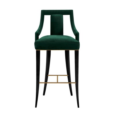 Birch Wood Frame Eanda Green Luxury Velvet Counter Bar Chair with Brass Brushed Footrest